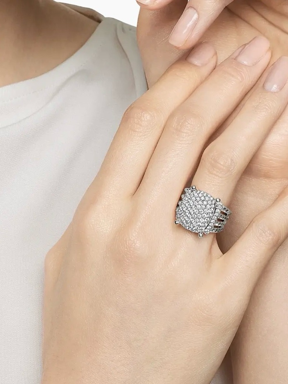 David Yurman Sterling Silver Pave diamonds with Cable Band
